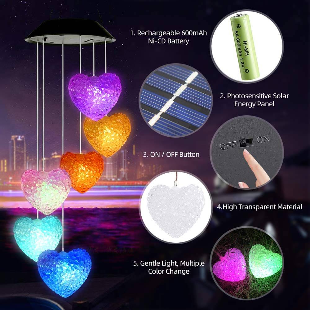 Solar Heart Shape Wind Chime Light