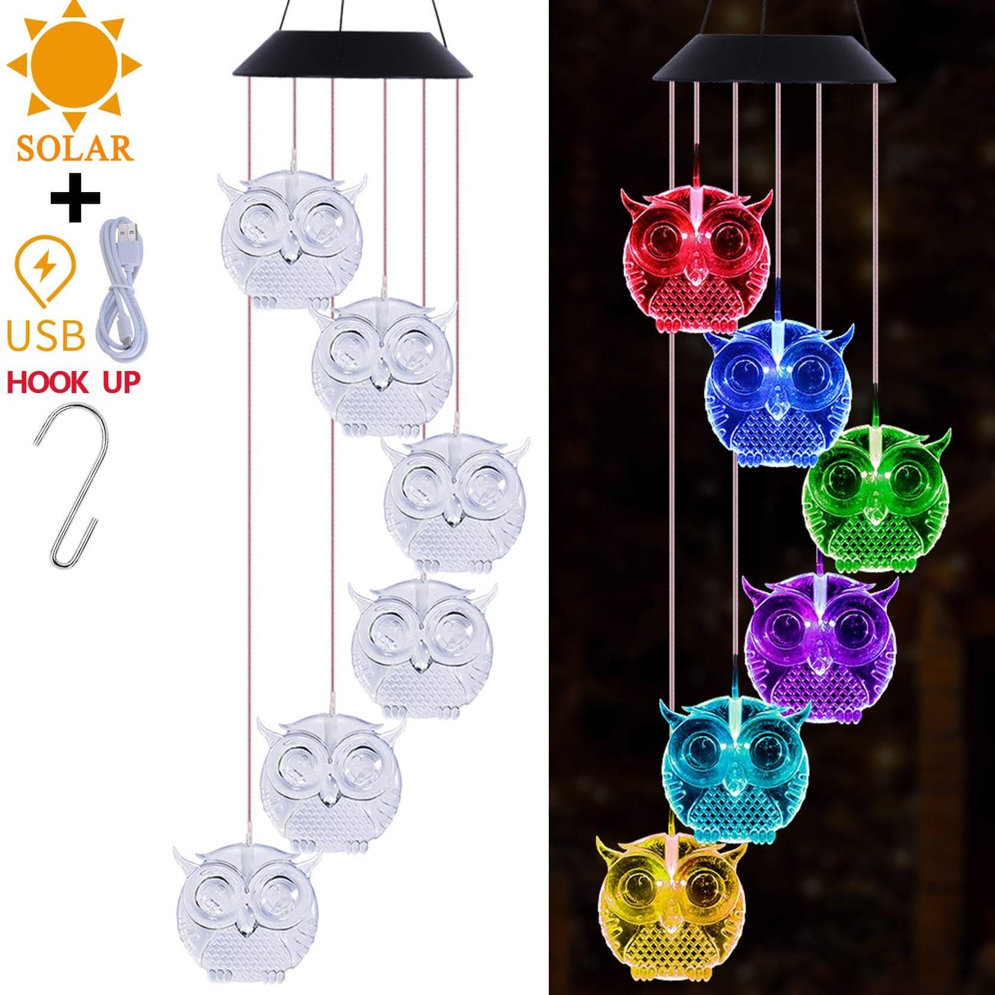 Solar Owl Wind Chime Light