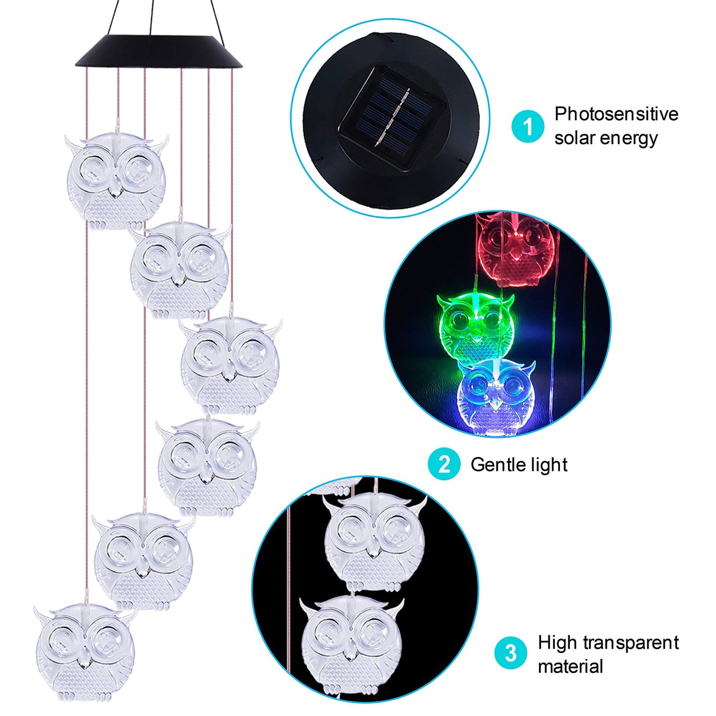 Solar Owl Wind Chime Light